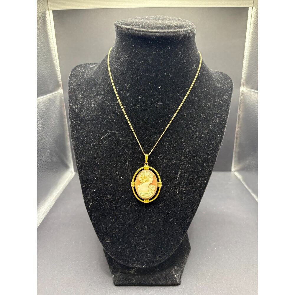 Antique ACO 12K Gold Filled Victorian Carved Shell Cameo Pendant Necklace
